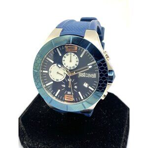Just Cavalli Men's Watch 1G081 Quartz Chronograph Blue Dial Rubber Strap 44mm